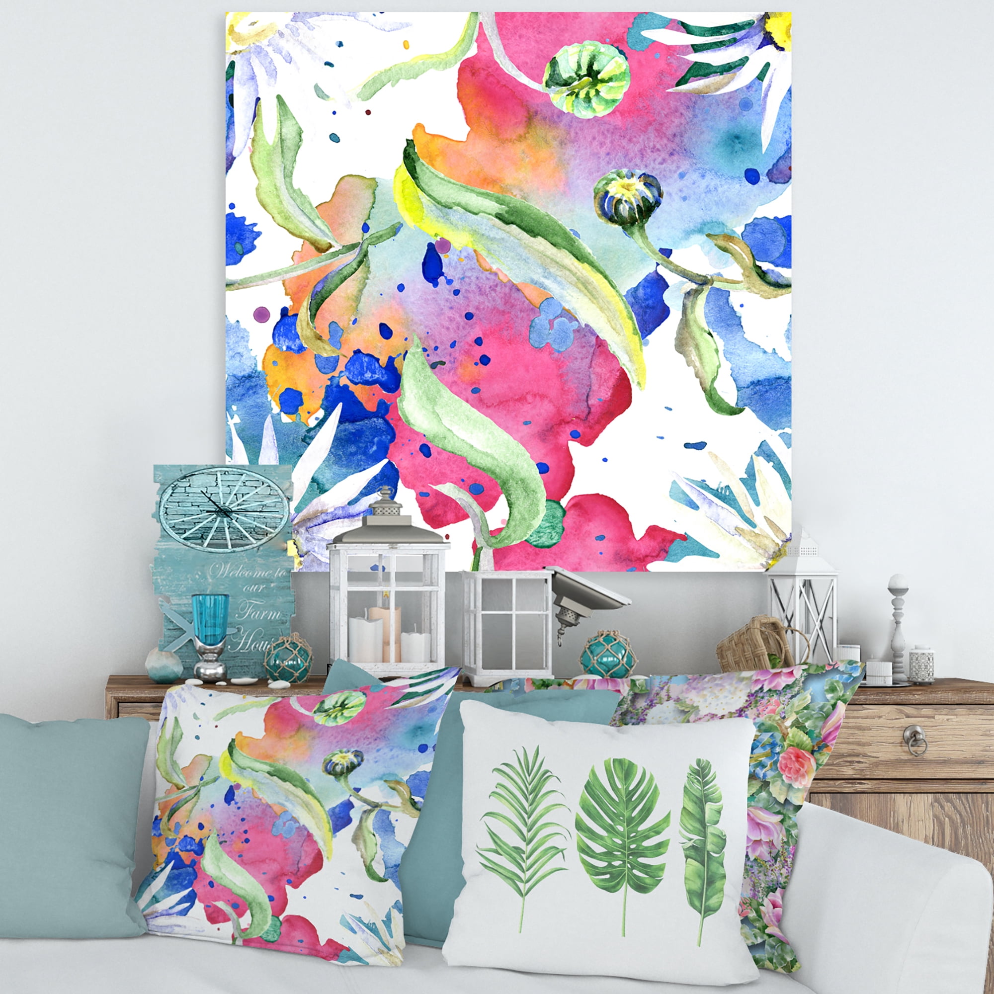 Designart ' Iridiscent Colorful Daisy Flowers ' Transitional Canvas Wall Art Print