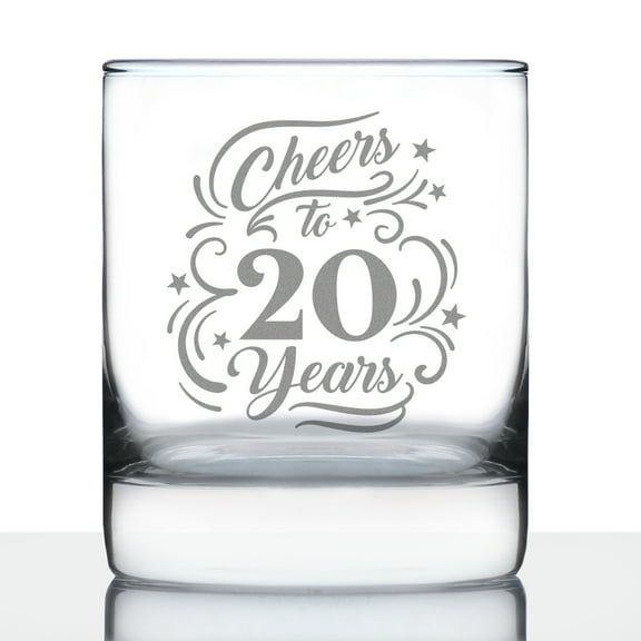 Bevvee Whiskey Rocks Glass 10.25 oz Cheers 20 Years Gifts for Whiskey Enthusiasts Glassware & Drinkware