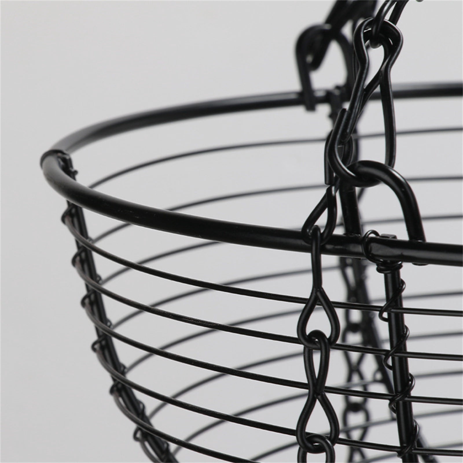 LYINGF 3 Tier Hanging Kitchen Black Fruit Basket,Farmhouse Wire Basket, Three Tier Fruit Basket for Kitchen for Vegetables, Bread & More, Metal Chain, Hanging Hook and Detachable Round Wire Baskets