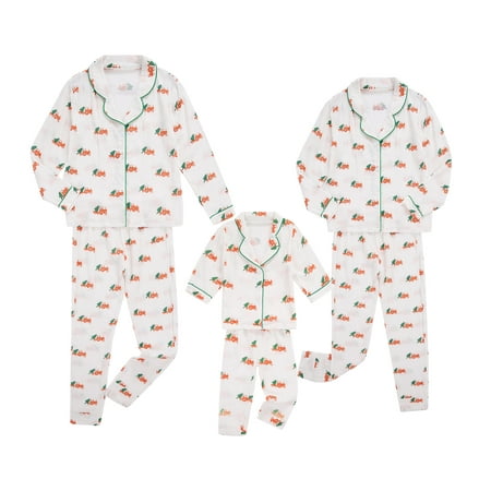 

JBEELATE Christmas Matching Family Pajamas Sets Dad Mom Kid Cartoon Tree Car Pattern Lapel Long Sleeve Shirt Trouser Sleepwear
