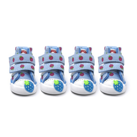 Pet Shoes Dog Shoes Cute Strawberry Dog Boots Non-Slip Canvas Small Dogs Shoe Dog Paw Protector Spring And Summer - Blue