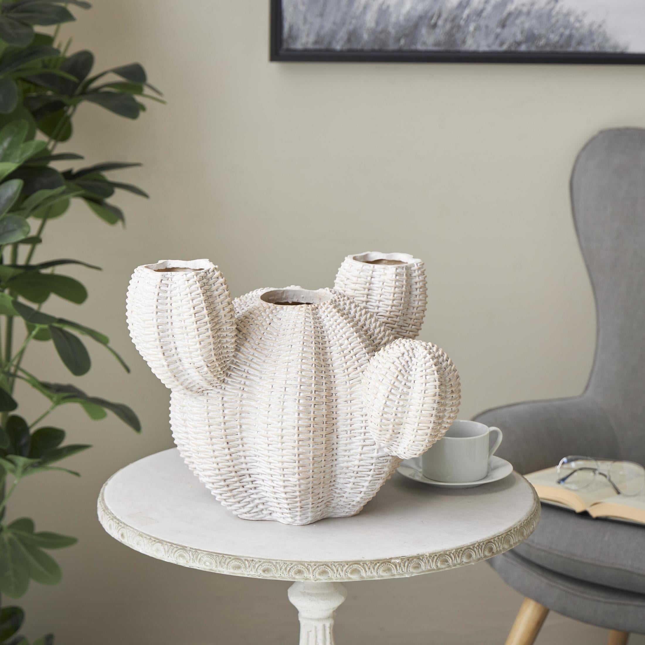 DecMode 22" x 12" Wide Textured Cream Resin Cactus Planter