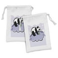 thumbnail image 1 of Panda Fabric Pouch Set of 2, Panda Bear Sleeping on Cloud in Starry Night Sky Cartoon Illustration Print, Small Drawstring Bag for Toiletries Masks and Favors, 9" x 6", Lilac Black, by Ambesonne, 1 of 2