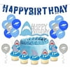 Shark Birthday Party Supplies - Shark Latex Balloons Birthday Banner Cake Decorations for Kids Shark Splash Party Decorations