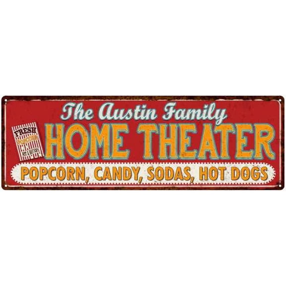 The AUSTIN Family Home Theater Sign Gift 6x18 Metal Movies Decor 206180100241