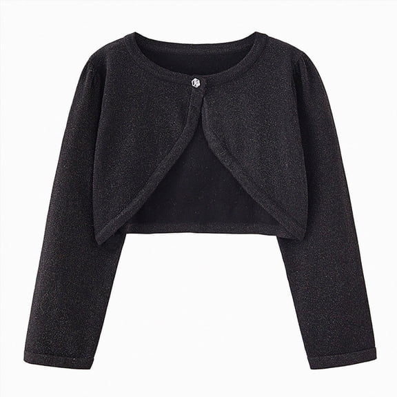 larppty Girls Cardigan Toddler Baby Bolero Shrug Knit Sweater Crop Jacket Long Sleeve Button Closure(Black,5-6 Years)
