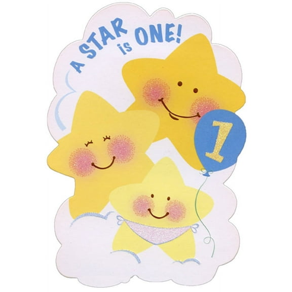 Designer Greetings Three Smiling Stars Die Cut Top Fold Age 1 / 1st Birthday Card