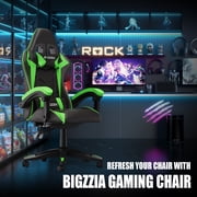 Bigzzia Gaming Chair PU Leather Adjustable Headrest & Lumbar Support, Green