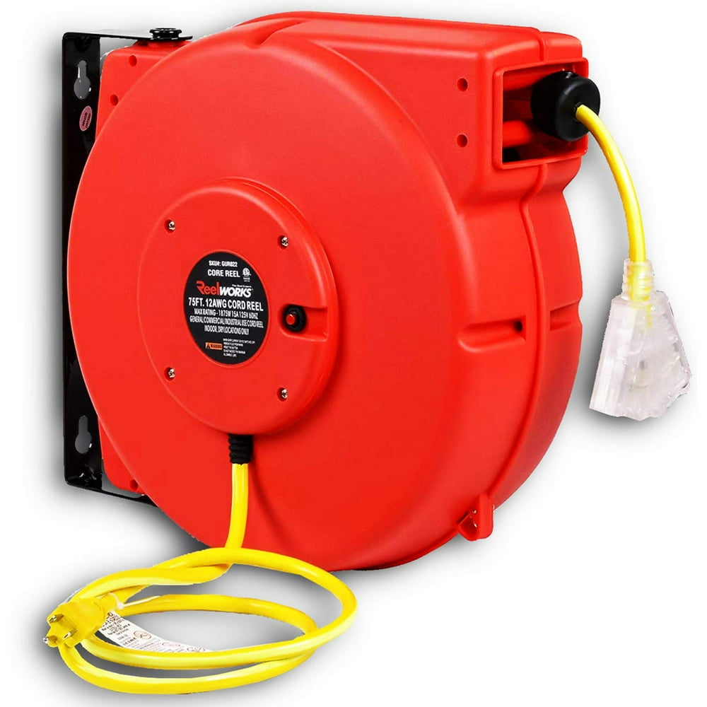 REELWORKS Retractable Extension Cord Polypropylene Reel Longest