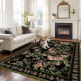 thumbnail image 2 of Black Spring Floral Area Rugs 5'x7', Small Throw Rugs for Laundry Room Playroom, Elegant Pastoral Flowers Birds Retro Art Indoor Outdoor Rug Non-Slip Low Pile Carpet Runner Reversible Floor Mats, 2 of 8