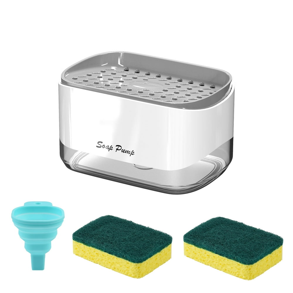 2in1 Soap Pump Dispenser and Sponge Holder with 2 Cleaning Sponges
