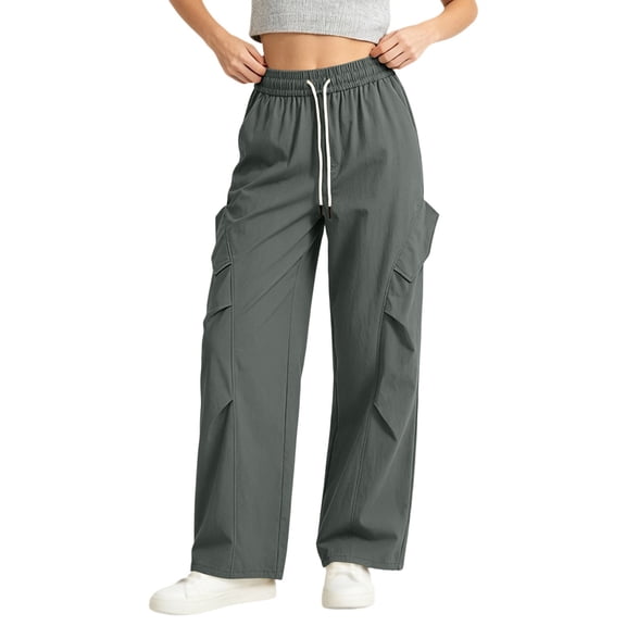 Edvintorg Cargo Pants Women Straight Leg Casual Cargo Pant Outdoor Elastic Waisted Hiking Trouser with Pocket Clothes for Women Gray S-2XL