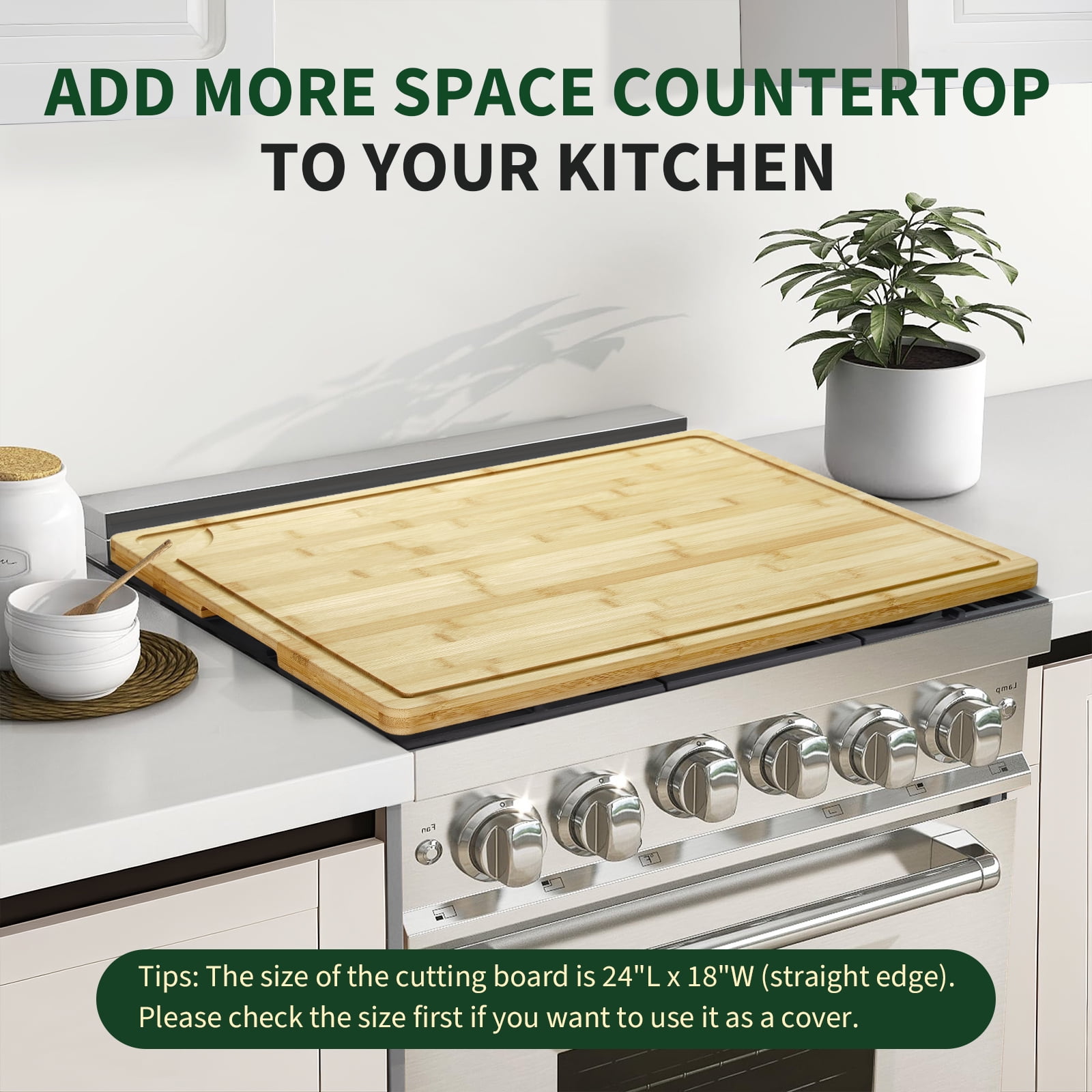 Ataucjin 24" x 18" Extra Thick Chopping Block with Deep Juice Groove and Handle, Wood Kitchen Stovetop Cover Chopping Board, Chopping Board Stove Top Cover for Meat, Vegetables, Fruits, Turkey
