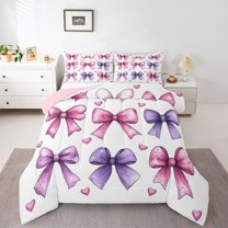 Feelyou Watercolor Ribbon Teen Twin Comforter Sets, Love Heart Bowknot Bedding Set, 2pcs