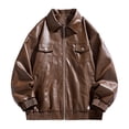thumbnail image 2 of LYSMORA 2026 Men's Lapel Faux Leather Trucker Bomber Jacket, Snap Chest Flap Pockets Elastic Cuff Hem Oversized Loose Fit Windproof Motorcycle Street Casual Outerwear, 2 of 8