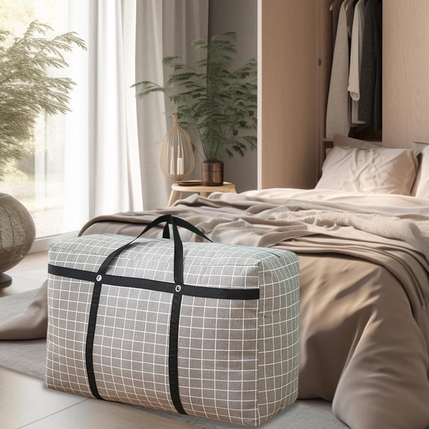 Bolsa de almacenamiento de tela Oxford grande para embalaje de mudanza | Organizador de equipaje plegable duradero | Bolso Tejido Gris para Ropa, Mantas Edredones | Mango de alta resistencia