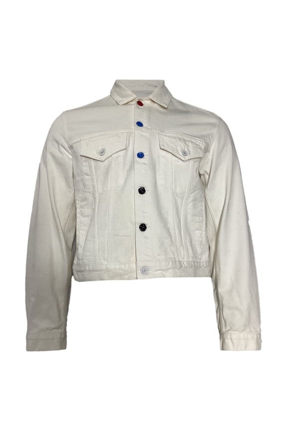 Pre-Owned Off-White Cropped Multicolor Button Jacket in White Cotton