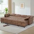 thumbnail image 4 of ACMEASE 108" Suede Leather Sectional Sofa w/Adjustable Backrests, Pull Out Sofa Bed w/USB Charger Port& Reversible Storage Chaise,Convertible U-Shaped Sofa with Cup Holders for Living Room,Brown, 4 of 8