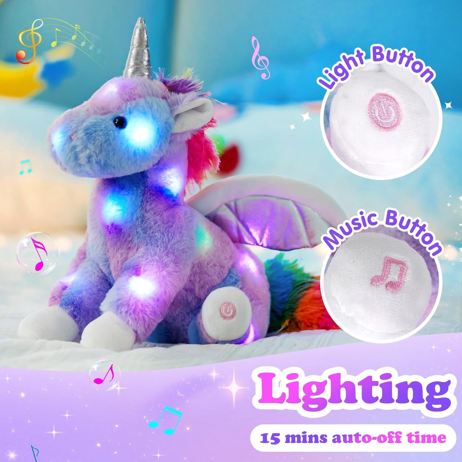 16.5" Unicorn Light Up Musical Unicorn Plush Toy Glowing and Singing Soft Plush Toy Decoration Birthday Gift Christmas Children's Day Gift