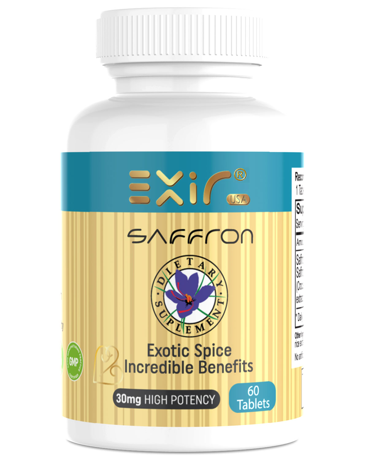Exir Saffron Stress Relief Supplement Mood Brain Eye Health, 60 Tablets