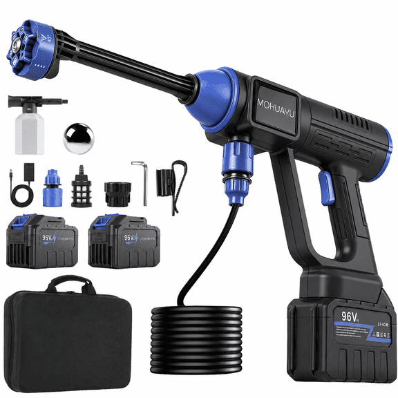 MQHUAYU 1500PSI Cordless Pressure Washer, 200W 4.0GPM Portable Power Washer with 6-in-1 Adjustable Nozzle, 2×96V Battery Power Cleaner with 32.8ft Hose for Cars/Patios