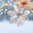 thumbnail image 2 of 1 Pcs Christmas Poinsettia Artificial Flowers Decorations,5.7 Inch Christmas Tree Wreaths Garland Decoration,Glitter Flowers Picks Decor,Glitter Christmas Flowers,(Silver,5.7 in), 2 of 4