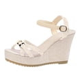 thumbnail image 6 of Rokment Platform Wedge Dressy Sandals for Women Ladies 2026 Fashion Casual Metallic Buckles Ankle Strap Height Increasing Chunky Heeled Dress Beach Summer Shoes Bride Wedding Boho Beige Size 6.5, 6 of 7