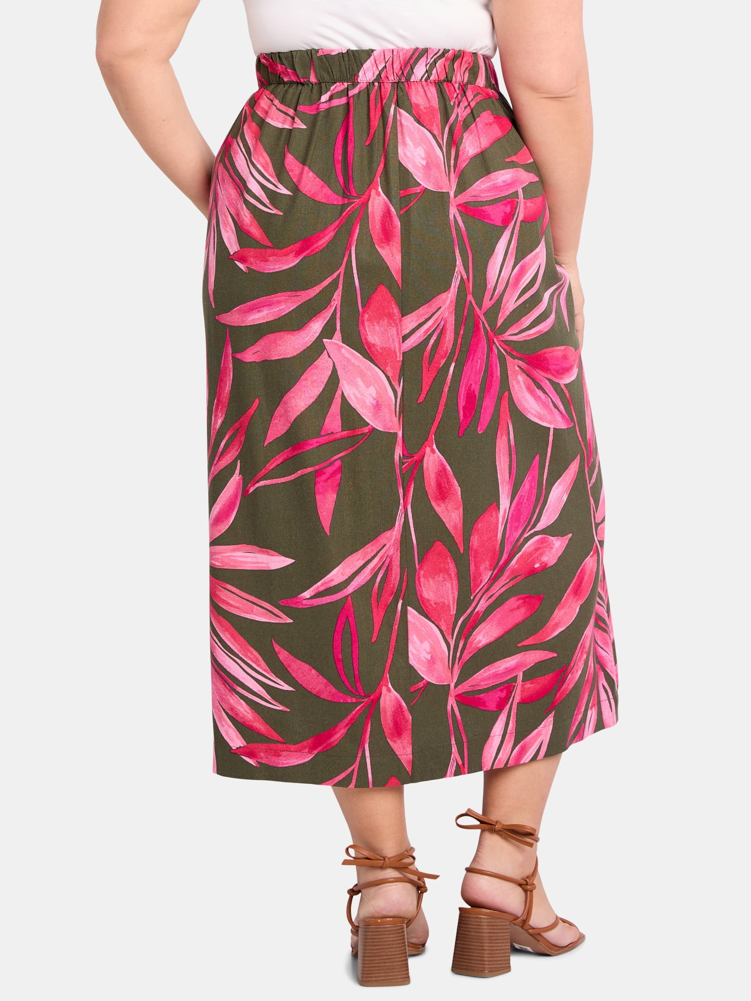 Time and Tru Women's and Women’s Plus Linen Blend Midi Skirt with Side Slit, Sizes XS-4X