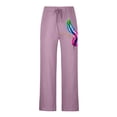 thumbnail image 3 of YOTMKGDO wide-Leg Baggy Mens Fashion Casual Cotton And Linen Printed Linen Pocket Lace Up Pants Large Size Pants Pants Casual Graphic Prints Pants for Men, Purple M, 3 of 8