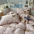 thumbnail image 5 of Queen Bed Sheets Set - Cotton 4-Piece Bedding Set with Towel-Embroidered Bear Pattern, Breathable & Skin-Friendly, All-Season Soft Sheets for Adults & Kids, Machine Washable - Pink, 5 of 9