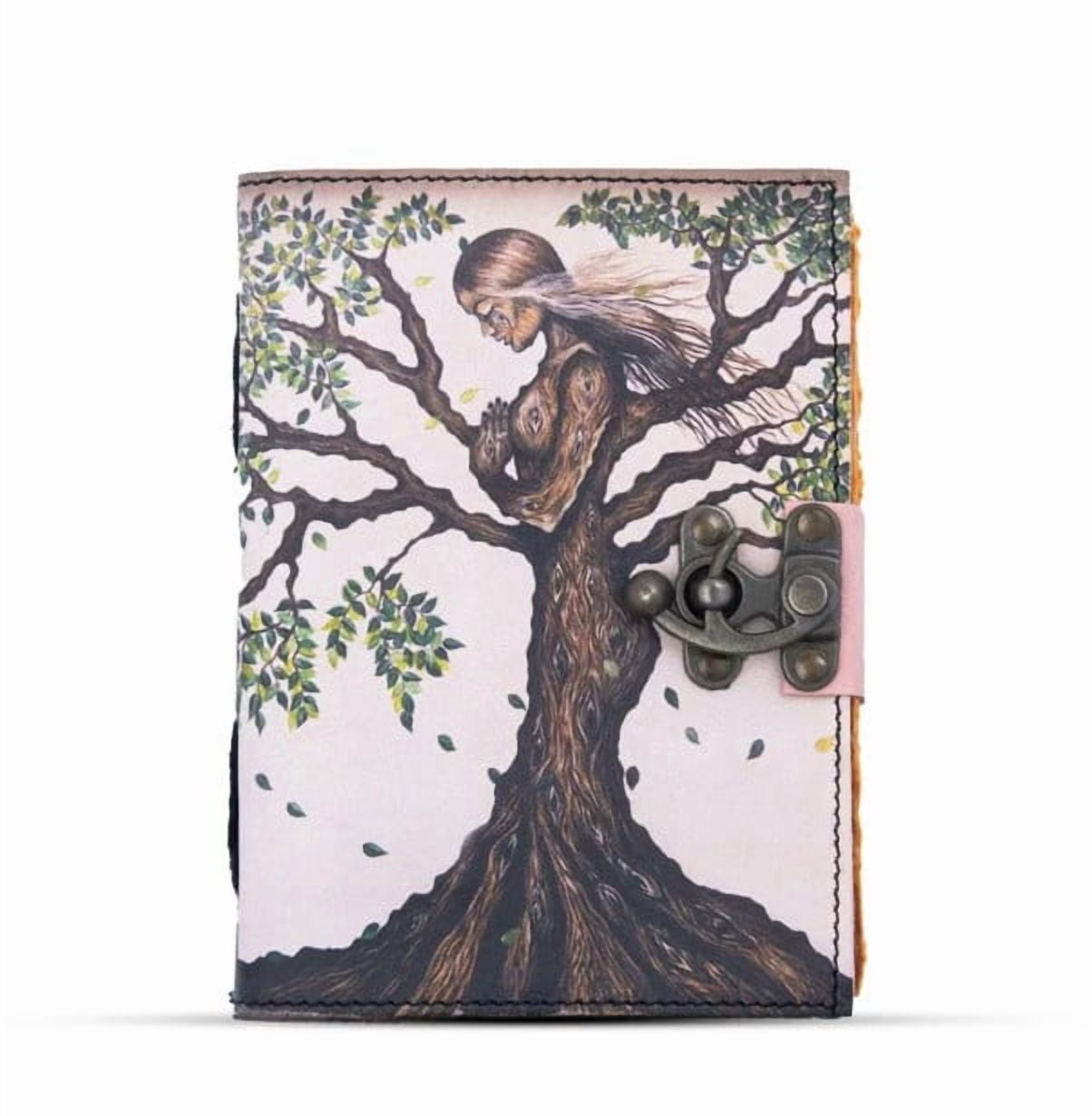Handmade Leather Tree of Life Journal with Lock, Vintage Artistic Writing Diary Notebook