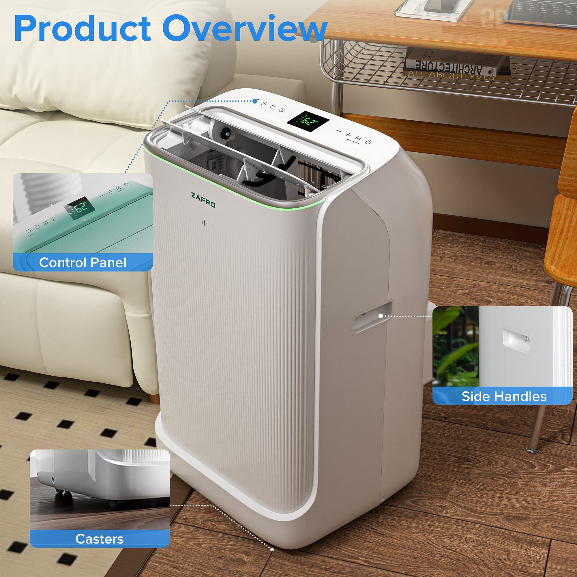 Zafro 16,000 BTU (12,000 BTU SACC) portable air conditioner with Remove Conrol & Wifi ,42dB ultra-quiet Cools up to 600 sq.ft