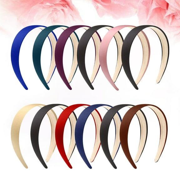 OUNONA 12Pcs Assorted Color Satin Hairbands Stylish Wide Hair Hoops for Hair Fixing