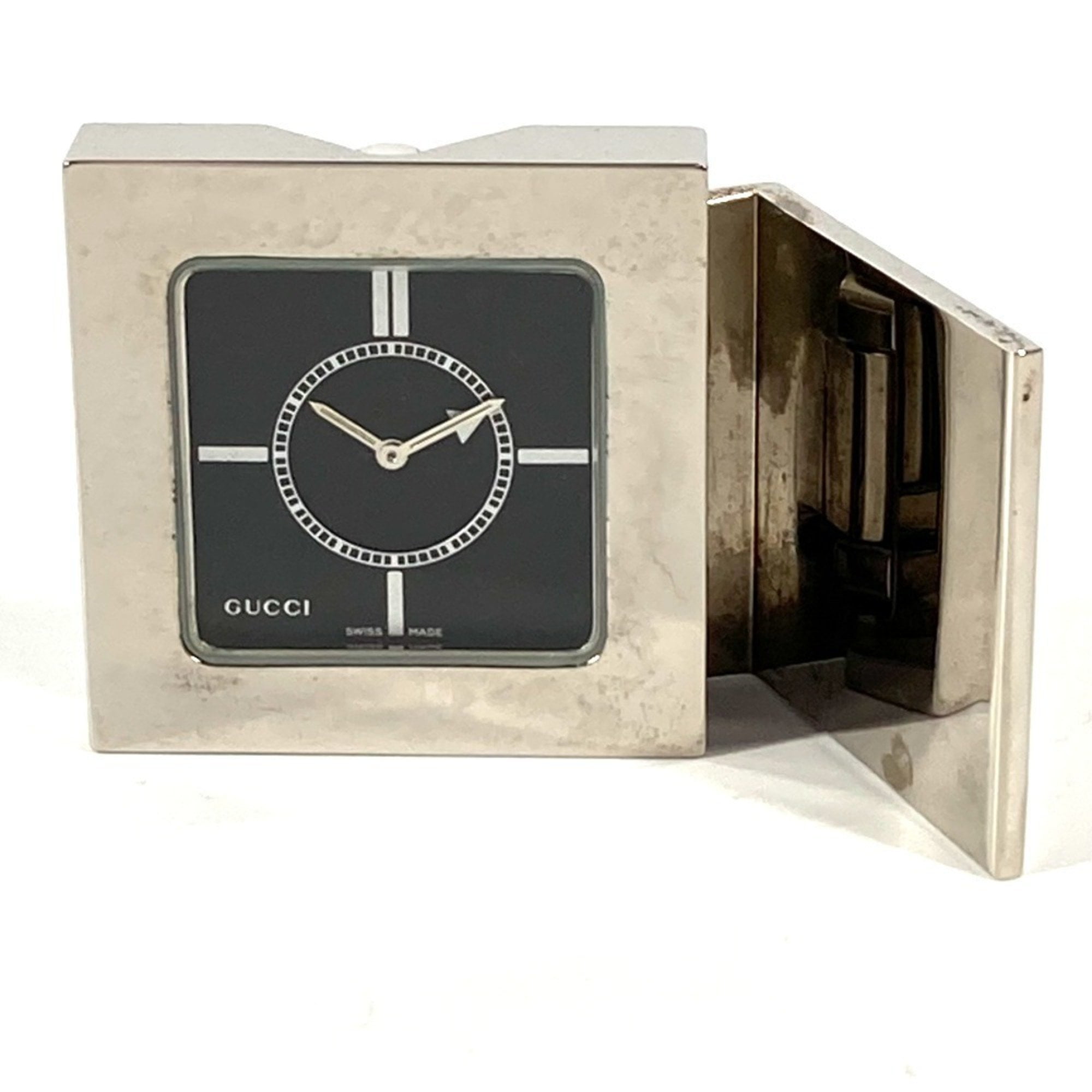 Pre-Owned GUCCI REF0840 Logo Travel Watch Interior Table Clock SS