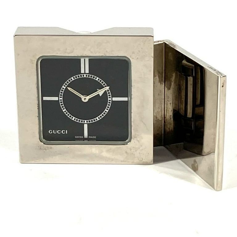 GUCCI スイス製 シルバー置時計 Pre-Owned GUCCI REF0840 Logo Travel Watch Interior Table Clock SS