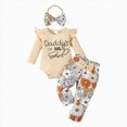 thumbnail image 4 of NOLDARES Infant Newborn Baby Girl Clothes Set 3Pcs Romper Pants Headband Long Sleeve Fall Winter Everyday Outfits,Khaki,0-3 M, 4 of 8