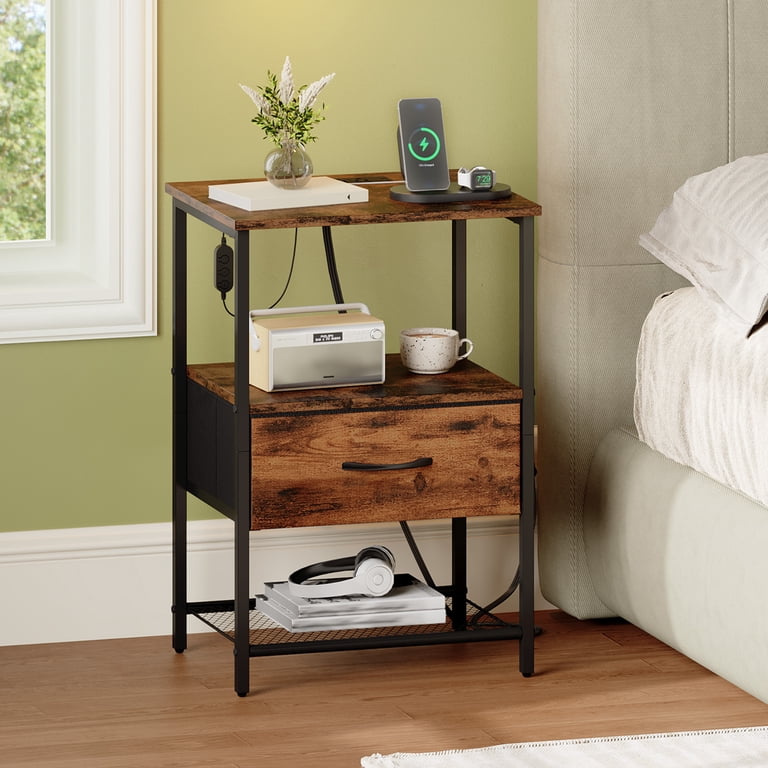 Eunos Nightstand with Charging Station, Wood Grain Print photo 2