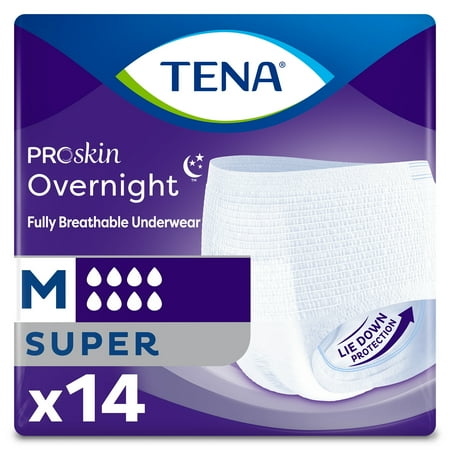 TENA ProSkin Overnight Underwear  Super Absorbent  Disposable   Medium  14 Ct, 4 pack