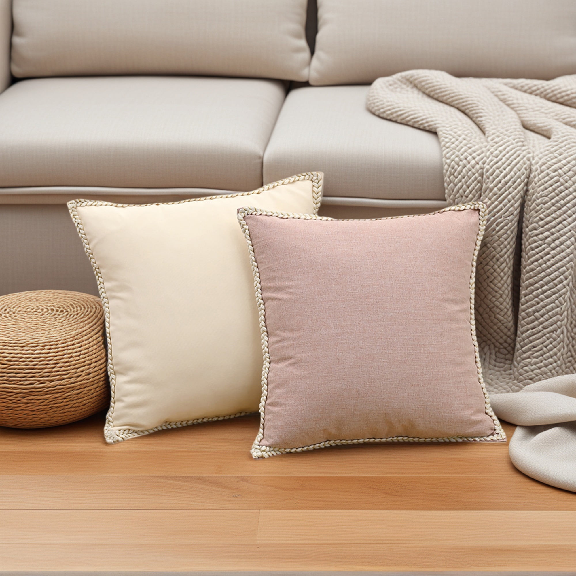 Unique Bargains Pack of 2 Soft Solid Throw Pillow Covers Cases for Couch 20" x 12" Beige
