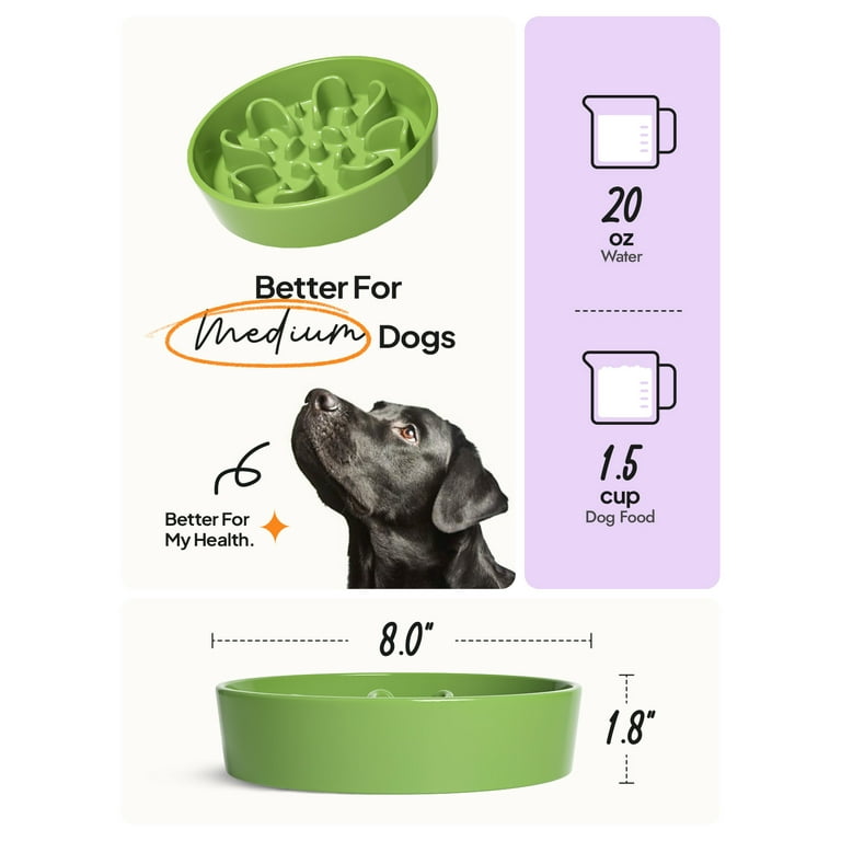 LE TAUCI 8 Inch Ceramic Slow Feeder Dog Bowl for Medium Breed Maze Clover Green 1.5 Cups