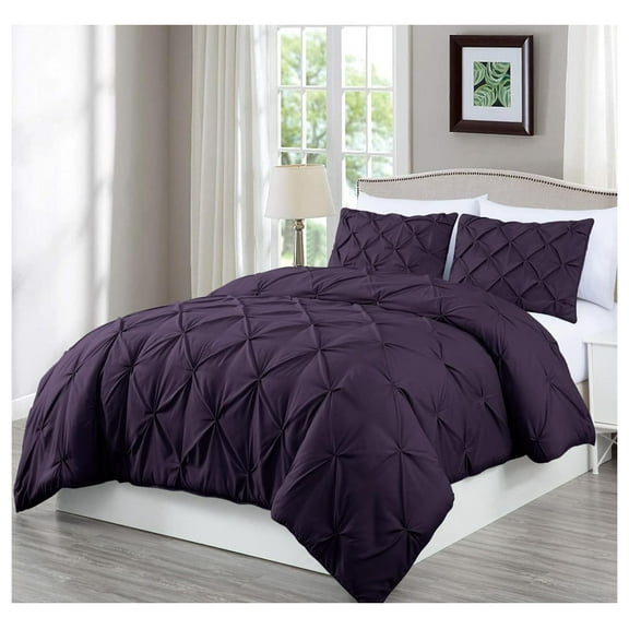 YOSITiuu Berlin Purple Pinch Pleat Queen Comforter Set 3-Piece (1 Comforter and 2 Pillow Shams) Soft Pintuck Lightweight All Season Microfiber Comforter Bedding Set