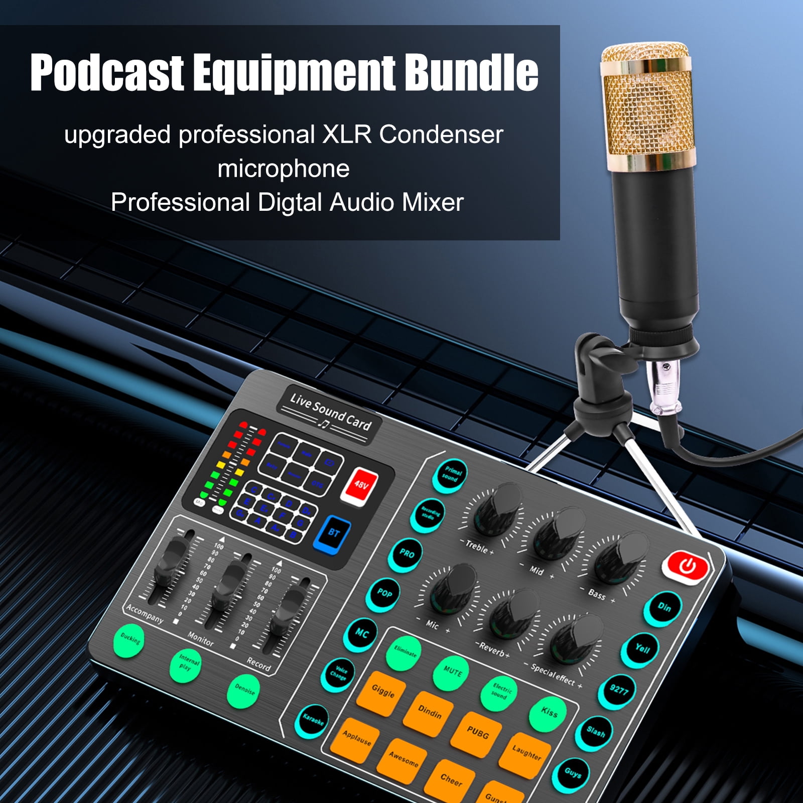 BM-800 Podcast Microphone Bundle with Tripod Stand, Podcast Equipment Bundle with M6 Live Sound Card, Studio equipment for Streaming Broadcast,Gaming,Recording,Singing,Tiktok,YouTube