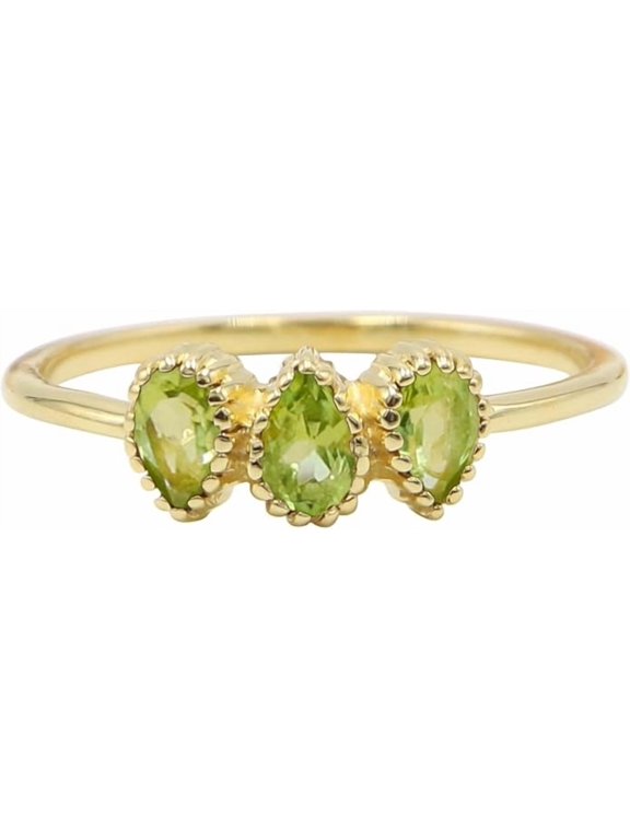 Earth Gems Jewelry Peridot Gemstone Ring for Women Solid Silver with Gold Plating Minimalist Stacking Jewelry for Women