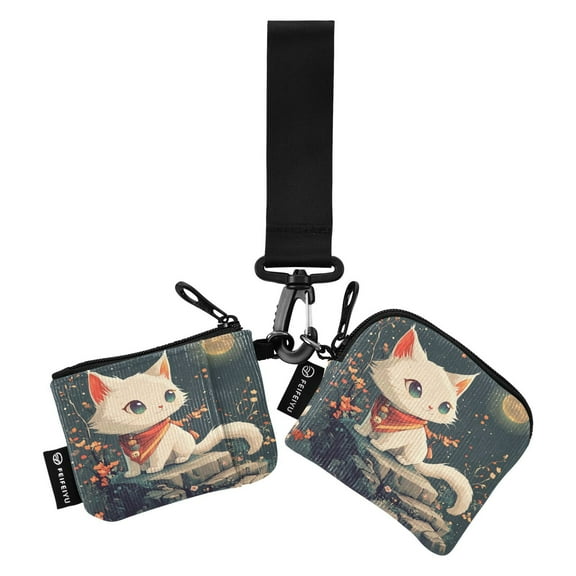 Portable Coin Purse Two 4.13x4.13 Iinches 4.13x3.5 Inches Wrist Coin Purse Keys Coin Purse Portable Women's Purse Moon Cat