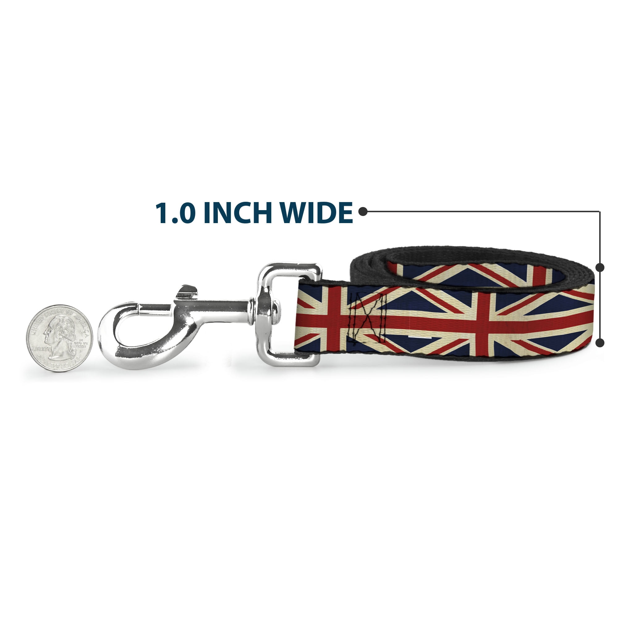Buckle-Down Pet Leash, Dog Leash, Vintage United Kingdom Flags, 6 Feet Long 1.0 Inch Wide