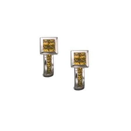 CZ EAR232-1-Y C.Z. SQUARE YELLOW CITRINE RHODIUM PLATED - .925 - STERLING SILVER EARRINGS