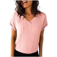 thumbnail image 3 of Avtoify Women's Solid Color Style Knit Fashion V-Neck T-Shirt Short Sleeve Top, 3 of 7