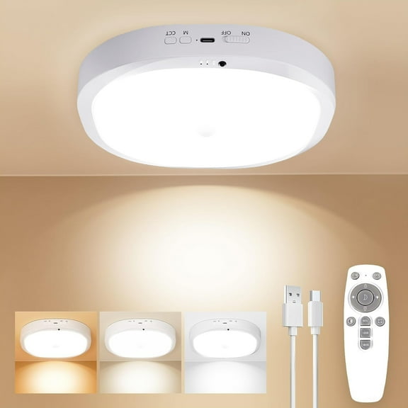 Ceiling Light Battery Operated, Motion Sensor LED Lights with 8000mAh Battery, 3 Color Temperatures, 550LM, Motion Activated for Closet, Shower, Stairs, Pantry,1pcs
