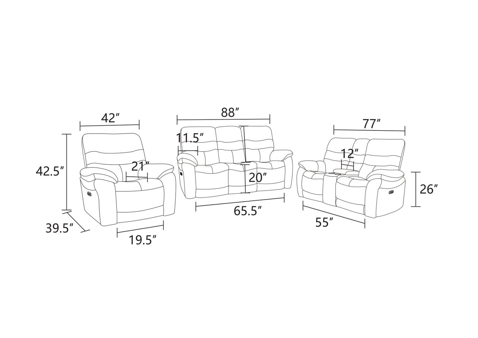 Gewnee 1+2+3 Power Recliner Sofa Set, Air Leather, Multifunctional Smart Reclining Sofa with USB Charging, Storage, Cup Holders, LED Ambient Light for Living Room,Light Gray