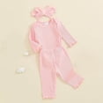thumbnail image 5 of YDFCWXW Baby Girl Clothes Spring Solid Color Long Sleeve Ribbed Bodysuit Romper Pants Set (Pink, 6-12 Months), 5 of 9
